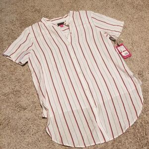 NWT Vince Camuto button down red/black/white striped blouse